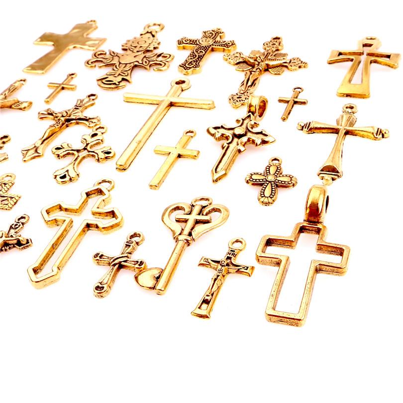 25pcs/Set Lot Vintage Cross Pendant Charms For Jewelry Making Zinc Alloy Jesus Religious Faith Charm Frame Mixed Components