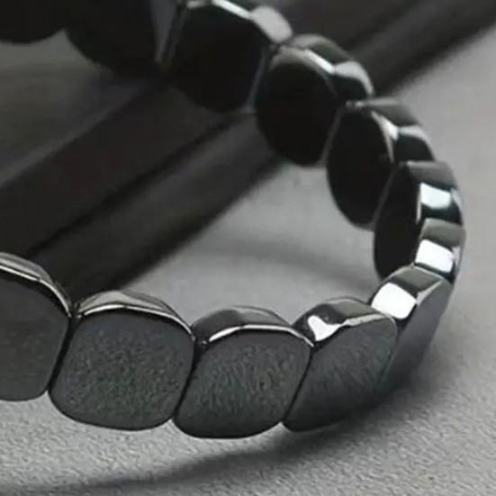 Hematite Stone Bracelet Elastic Cord Metallic Luster Polished Bracelet Groundedness Theme Men Women Wristband