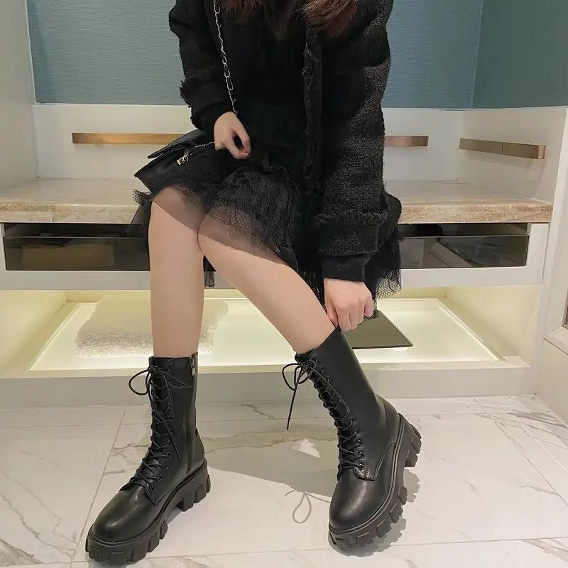 Fashion Women's Half High Boots Autumn Ladies Mid Calf Shoes Trend 2025 Platform on Promotion New In Hot Comfortable and Elegant Boot Pu