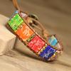 Rainbow Chakra Leather Wrap Bracelet – Gold Accent Boho Jewelry, Energy Balance Joy Gift for Women