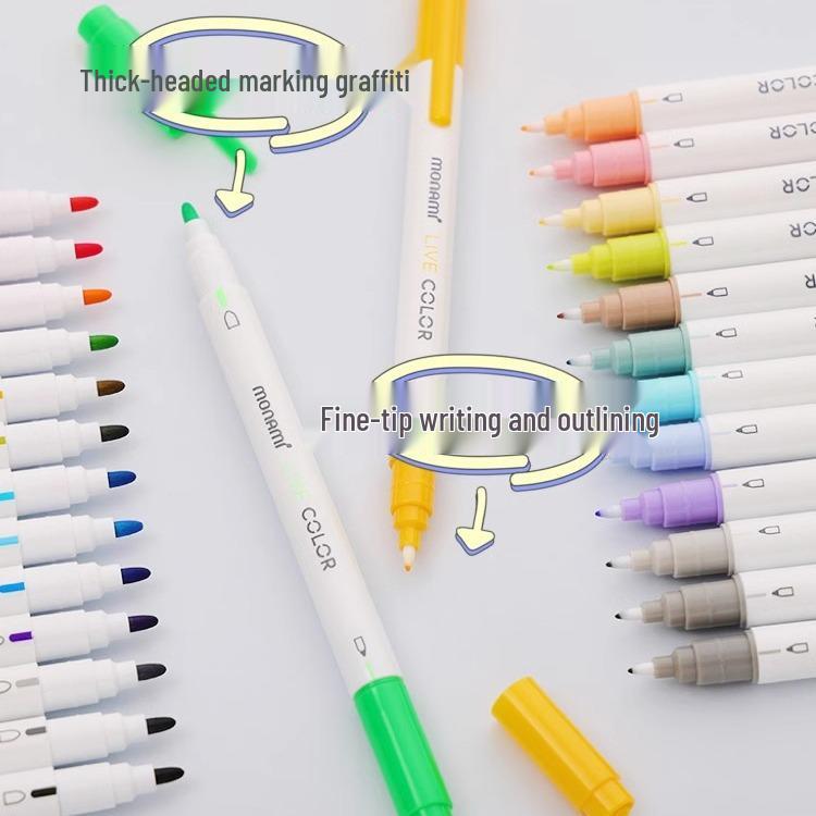 Monami Double-Ended Fiber Tip Liner Pen, 39 Colors for Drawing and Outlining
