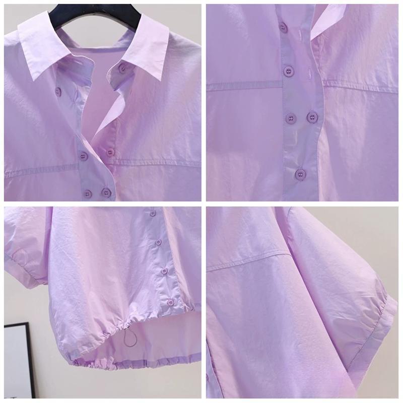 Camicia Casual Estiva in Cotone a Maniche Corte con Colletto e Chiusura a Bottoni