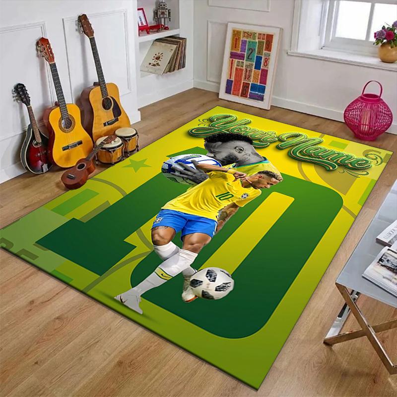Brazilian Football Player Design Area Rug Personalized Name- Non-Slip, Soft & Cozy Floor Mat for Living Room, Office - Indoor/Outdoor Carpet