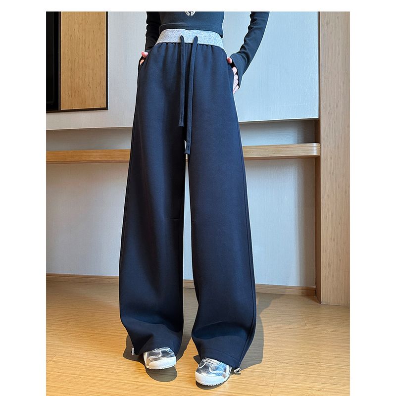 

Narrow Banana-Style Wide-Leg Pants for Women, Plus Size, 2026 Spring New High-Waisted Casual Pants, Straight-Leg Sports Pants, Curved Sweatpants Navy Blue XXXL