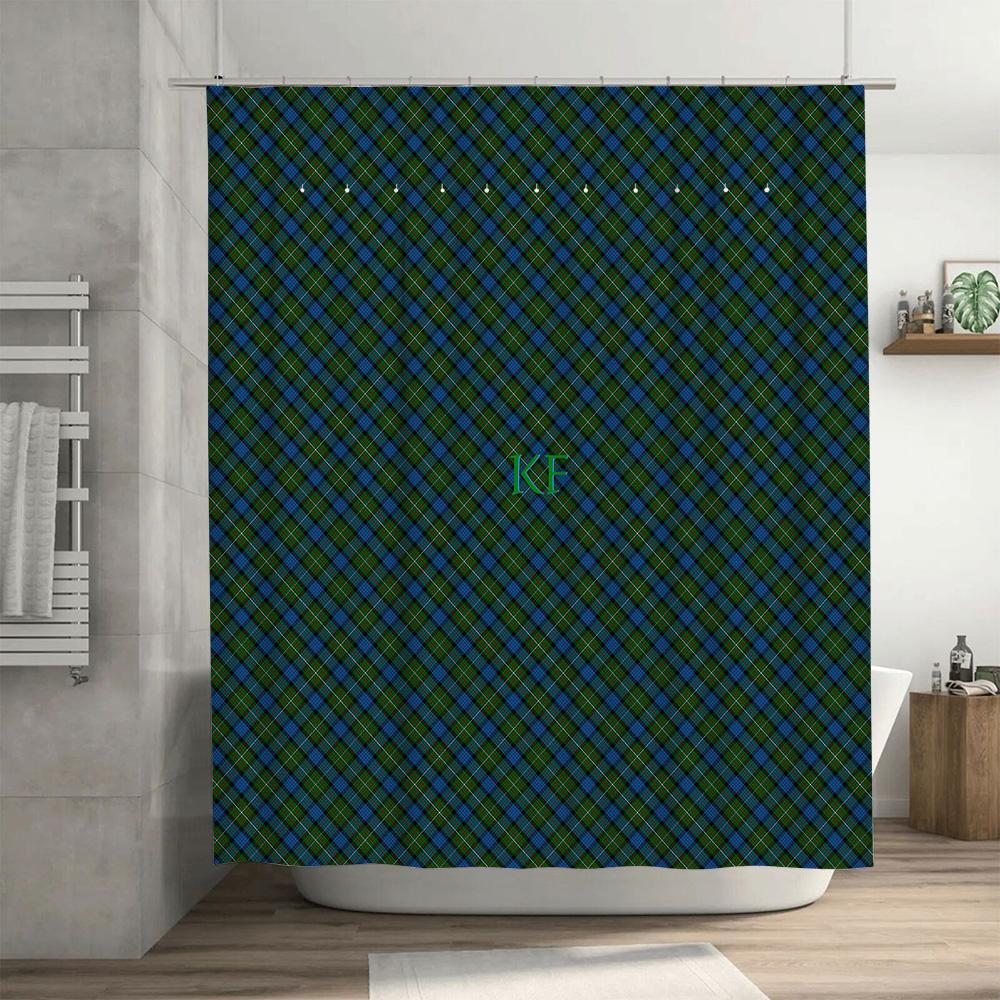 Blue Green Plaid Shower Curtain Custom Monogrammed Bath Decor Waterproof Liner For Home Bathroom Wedding Housewarmi