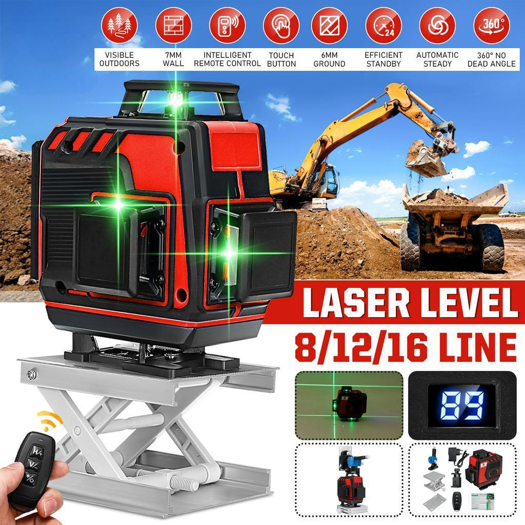 16/12/8 Lines Laser Level Professional Self-Leveling 4D 360 Horizontal Vertical Green Laser Beam Line Build Measuring Tools