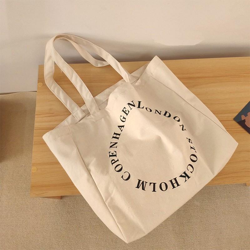 Korean Style Ins Canvas Bag With Same English Letters Large Capacity Tote Single-shoulder Handbag Women's