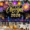 2026 Happy New Year Backdrop Banner Fireworks Black Gold New Year Celebrations Christmas Party Photo Background Decoration Gifts