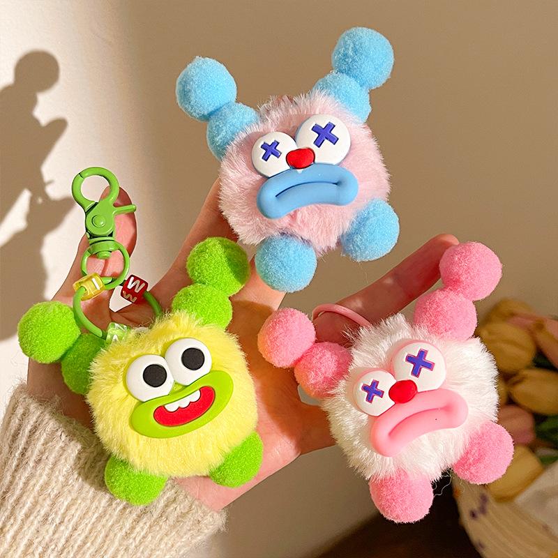 Funny Sausage Mouth Hair Ball Keychains Plush Doll Pendant Key Ring Charms Backpack Car Decor Bag Pendant Accessories