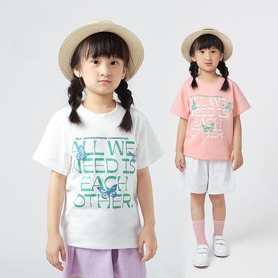 Summer Cotton Children's Korean Version of the New Girl T-shirt Big Child Flash Pink Print Breathable Top Female Treasure Short Sleeve