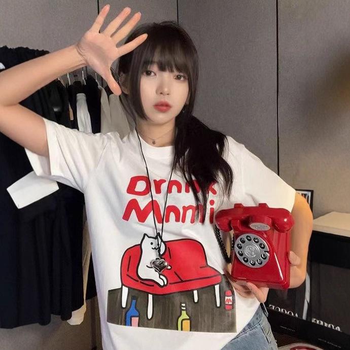 

Student white top Women s spring and summer new products South East Asia hot cartoon cold silk cool feeling short M