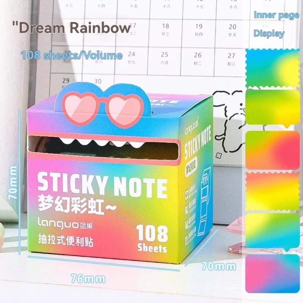 108 Sheets Cartoon Memo Pad Paper Pull Out Design Self-Adhesive Planner Schedule Stickers Pearlescent Transparent Dopamine