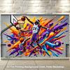 Murale artistico 2D in tessuto di sfondo con giocatore di basket, adatto per soggiorno, camera da letto e vivace decorazione da parete