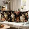 Elegant Cat - Floral Pillow CoversLiving Room Sofa Cushion Cover, Soft and Comfortable, Bedroom Room Decoration