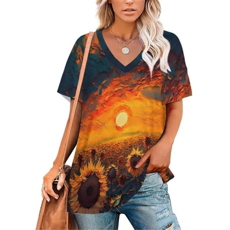 Σέξι Πουλόβερ με Λαιμόκοψη V Ευέλικτο T-Shirt Γυναικείο Μπλουζάκια με Ντεγκραντέ Εκτύπωση Ρούχα Unisex Vintage Streetwear Καθημερινό Στυλ Μόδα Streetwear