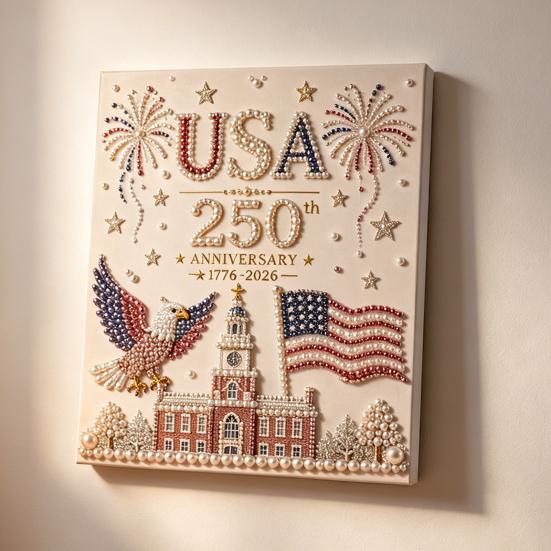 250th Anniversary Pearl Painting Kit, USA Anniversary DIY Pearl Art Set, Patriotic Bead Painting Craft Kit for Beginners Adults