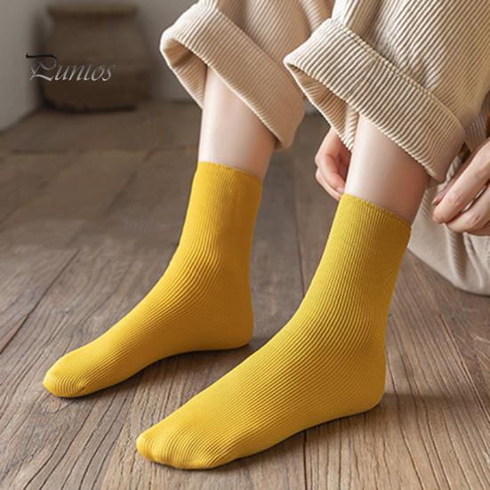 2 Pairs Women Winter Socks Mid-tube Solid Color High Elasticity Keep Warm Lightweight Comfort Warmth Daily Socks Sport Socks