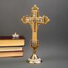 Traditional Stone Studded Orthodox Holy Cross Brass Jesus Christ Statue Catholic Crucifix for Home Church and Chapel Decoration Statue