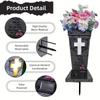 Waterproof Solar Light Cross Grave Vase, Solar Powered Weatherproof Cemetery Flower Holder for Pet & Human Headstones