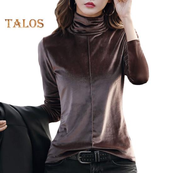 

Женские топы с высоким воротником и длинным рукавом, стандартный крой, пуловер, верхняя часть, осень-зима, утолщенная бархатная блузка M кофейный