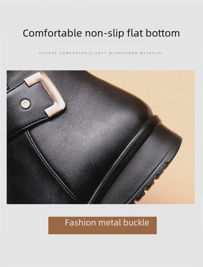 Women's Winter Cotton and Velvet Non-Slip Boots - Warm, Short Leather Footwear for Middle-Aged and Elderly