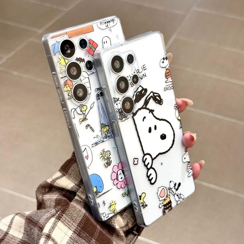 Cartoon Cute Illustration Snoopy Daily Life Phone Case For Samsung S21 S22 S23 S24 S25 S26 Ultra Plus Note 10 Funny Snoopy Stand