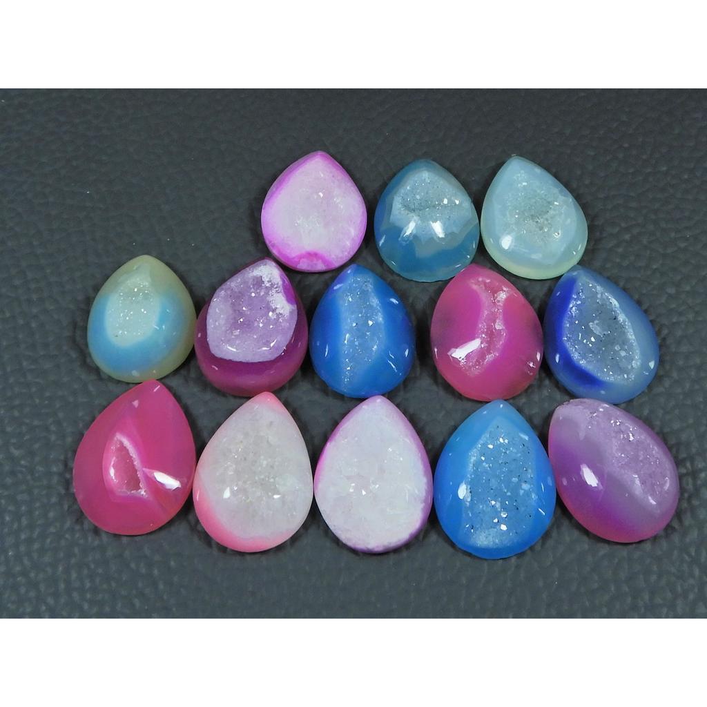 14X19MM Natural Window Druzy Agate Pear Cabochon Loose Gemstone 13 Pcs Lot C-3722