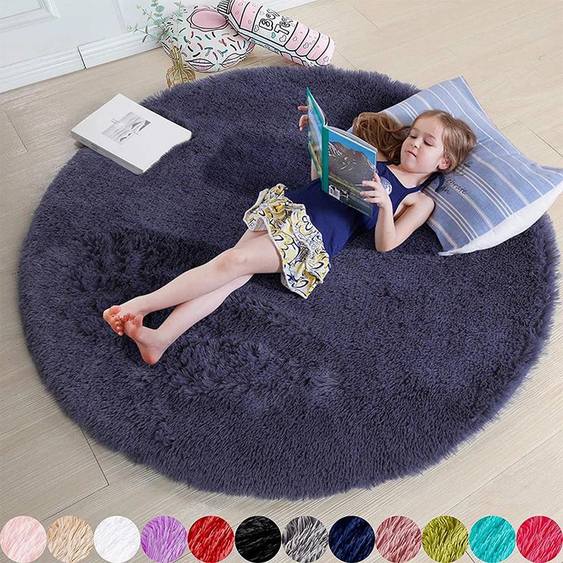 Fluffy Round Rug For Bedroomfuzzy Kids Room Carpet Shaggy Living Room Sofa Area Rug Soft Nursery Floor Mat Home Decor