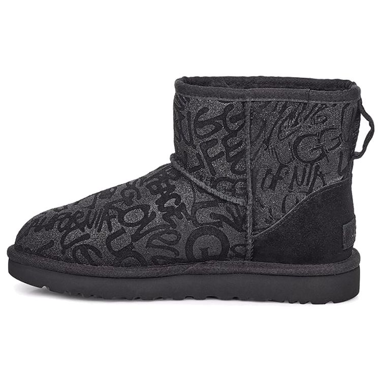 

UGG Классические мини-сапоги Sparkle Graffiti из овчины, теплые флисовые, короткие, женские, черные 1107034-BLK