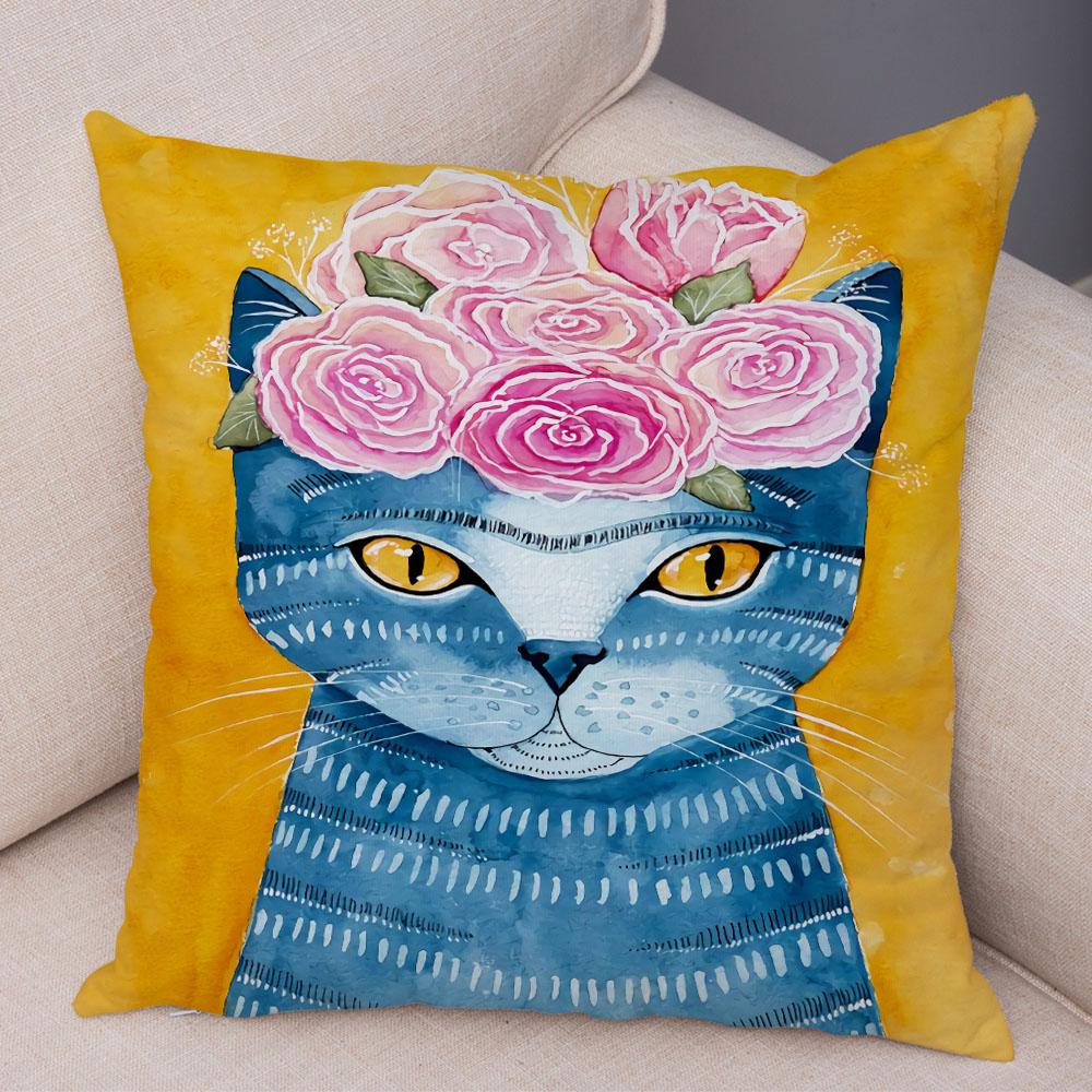 Bedroom Cute Funny Cartoon Coffee Cat Pillowcase Decoration Pet Animal Pillowcase Cushion Cover Sofa Home Car