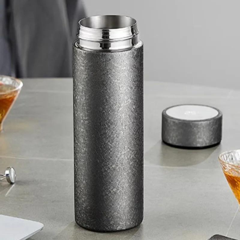 420ml Business Vacuum Flasks with Tea Bin,Pure titanium liner Thermos Cup,Display Temperature Drinkware,Car Gift Water Bottle,