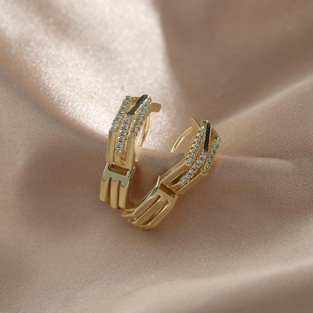 

Простые металлические серьги для женщин, французские персонализированные аксессуары, универсальные серьги, серьги с цирконием, пряжки для ушей.