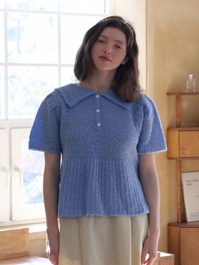 FABRICSEOUL Wool Button Collar Puff Knit_Blue