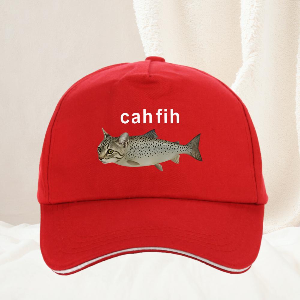 Cah Fih hat Fih Funny Mispelled Fish Meme Baseball cap Cat and Fish Graphic Humor hats Sports Sunshade Hats Adjustable