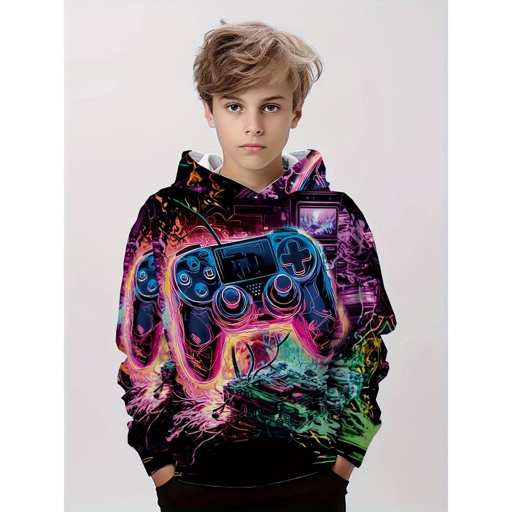 Ropa para niños, sudaderas con capucha para niños, manga larga, estampado de gamepad 3D, ropa para niños de primavera y otoño, ropa informal para exteriores, ropa elegante para niños y niñas, tops