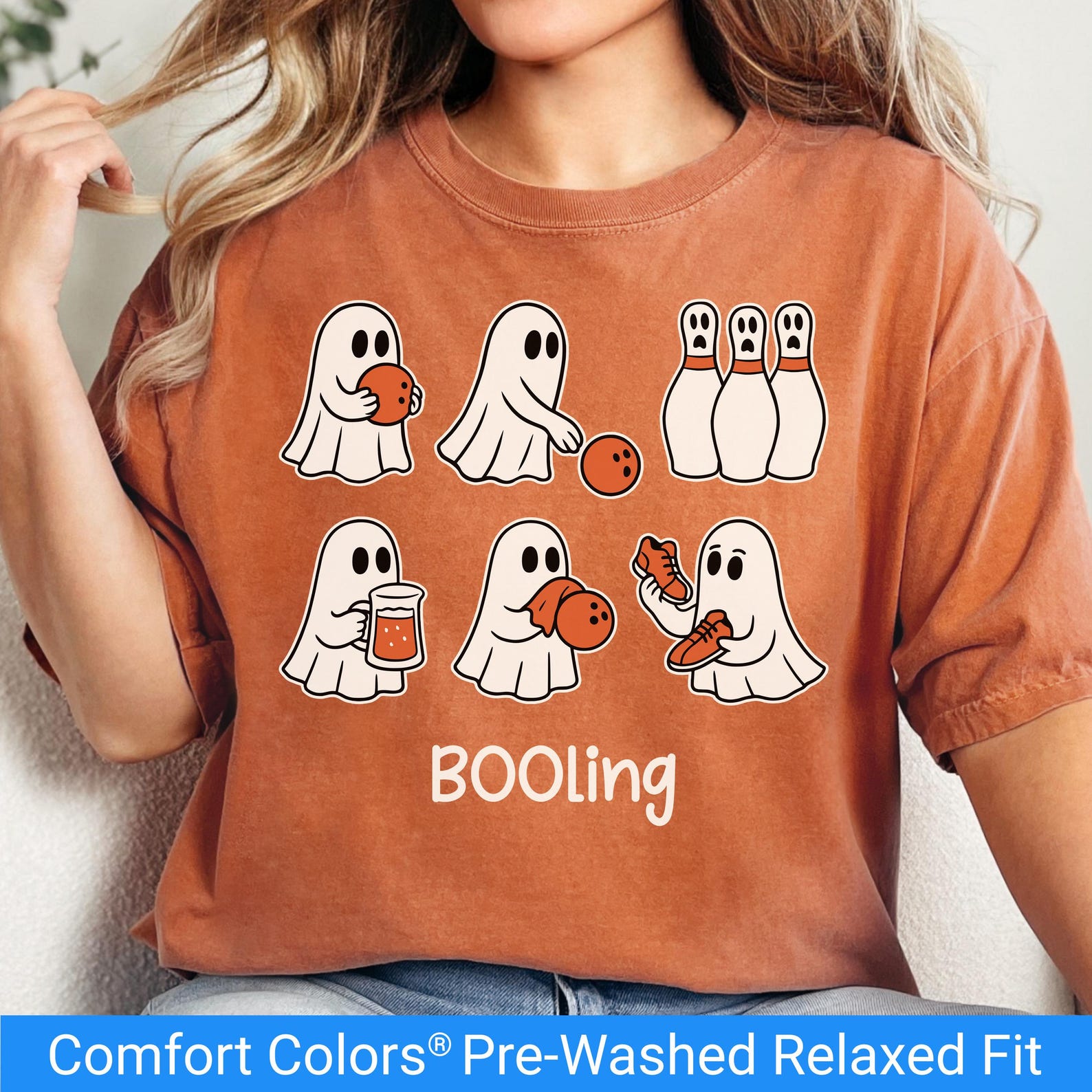 Funny Halloween Ghost Shirt, Comfort Colors Booling T Shirt, Funny Bowlingl Tee, Ghost Halloween Shirt, Cute Spooky Season Gift 2XL