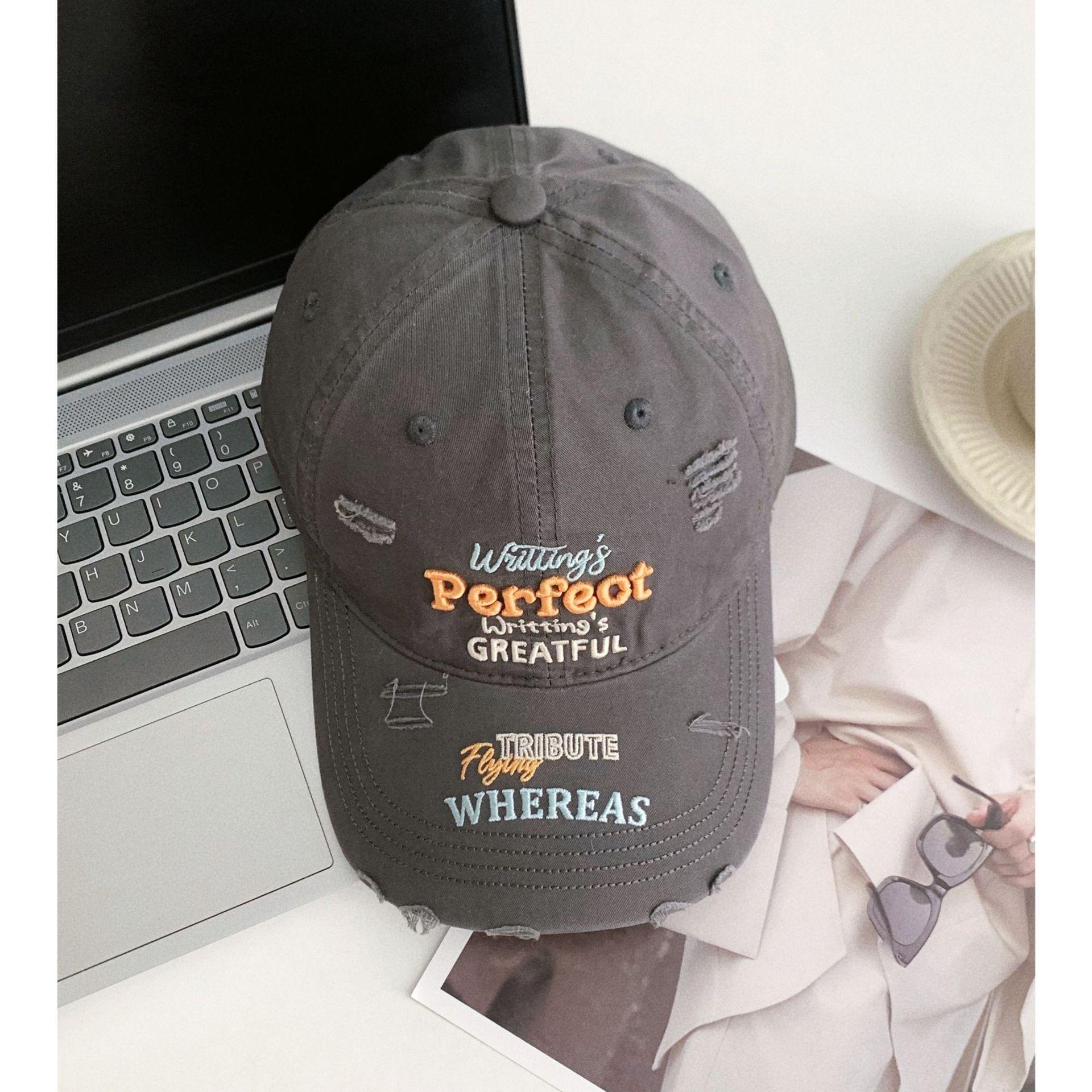 

Fashionable Ripped Baseball Cap Fashionable Colorful Letters Three Dimensional Embroidery Candy Color Niche Sun Protection Baseball Cap Trendy 54-57cm
