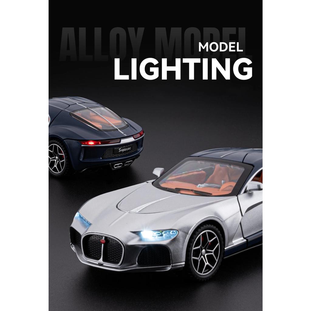 1/32 Bugatti Atlantic Alloy Sports Car Model Diecast Metal Racing Vehicles Car Model Sound and Light Simulation Collection Kids Toy Gift