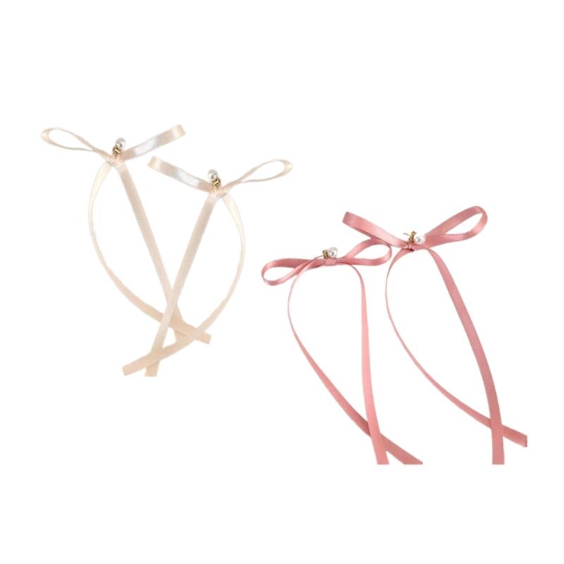 Elegant Imitation Pearl Earring Long Ribbon Bowknot Drop Earrings for Women Aesthetic Ear Studs Wedding Party Jewelry