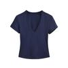 Deep V-neck Short-sleeved T-shirt Women's Summer New American Spice Girl Solid Color Slim-fitting and Thin Bottoming Shirt Sports Top