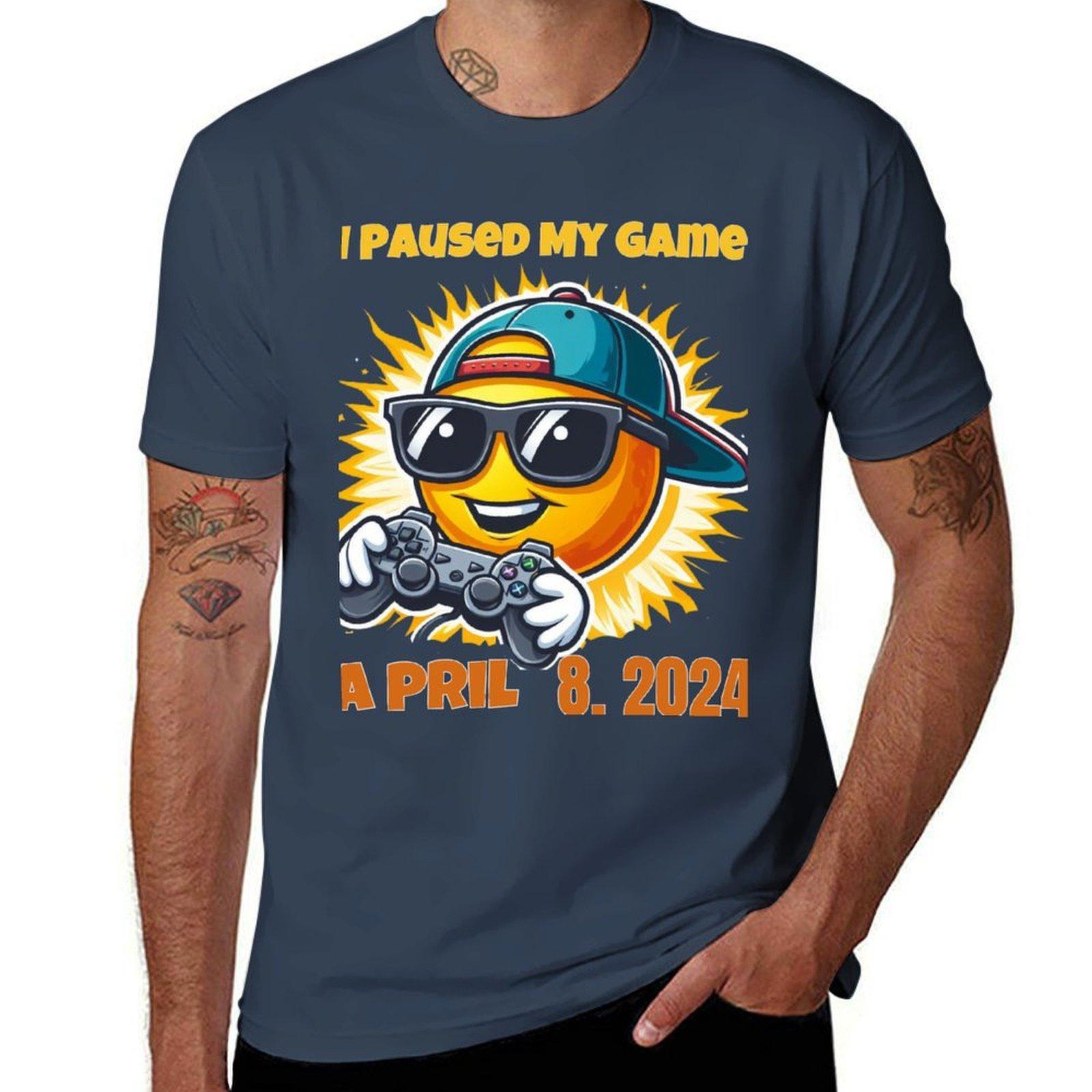 I Paused My Game To Be Here Total Solar Eclipse 2024 TShirt Casual Everyday Short Sleeve TShirt S