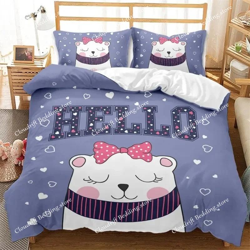 Kawaii Katt Dynetrekk Tegneserie Sengetøysett Mikrofiber Søt 3D Dyr Dundyne Trekk Twin Full King For Barn Gutt Jente Tenåringsrom