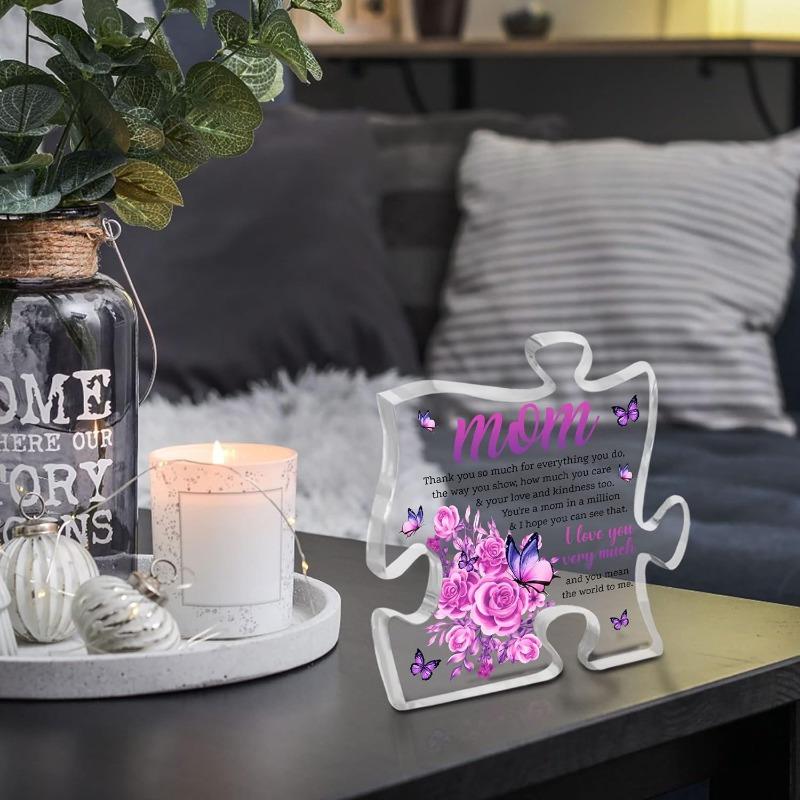 Mom Thank You Keepsake: Puzzle Acrylic Sign (Daughter & Son). For Mother’s Day/Birthday (Stepmom/Grandma/Mother-in-law).