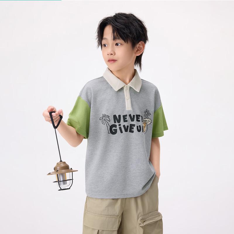 Boy s Polo Collar Color Block Letter Print T-Shirt 130
