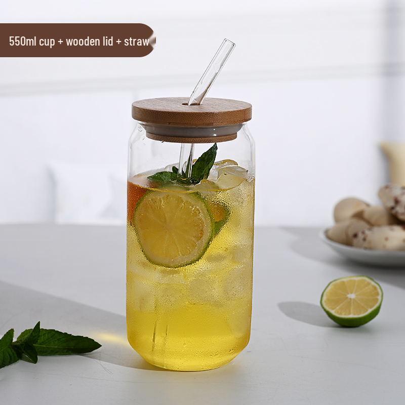 Taza creativa de vidrio de borosilicato para lata de refresco con tapa