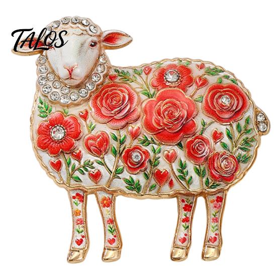 Floral Lamb Brooch Rhinestone for Women, Flower Sheep Alloy Lapel Women Pin, Animal Jewelry Clothing Suits Scarves Bags Pin