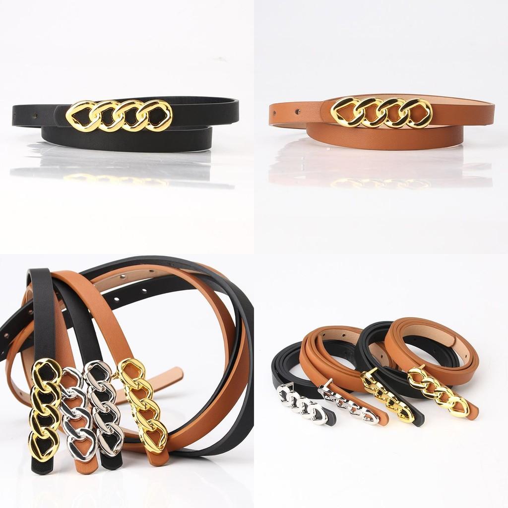Fashion Ladies Pu Leather Belt With Chain Buckle For Casual And Office Wear