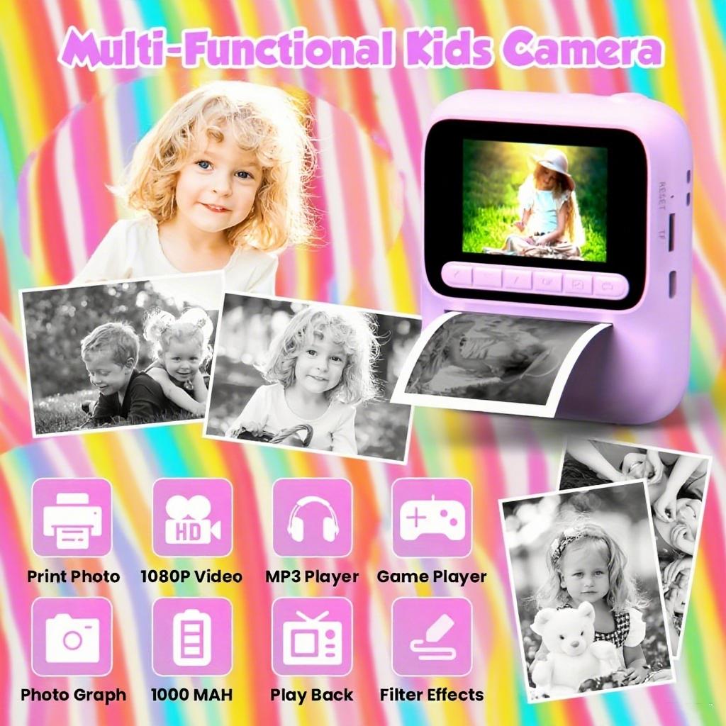 Kids Instant Camera Color Printing Camera 32GB 1080P Thermal Print Digital Camera Print Photo Video Games Music Children Gift