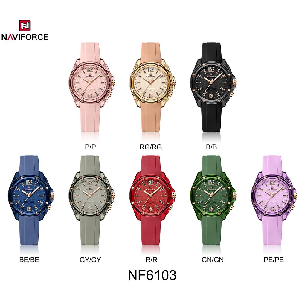 Naviforce Women's Simple Watch Quartz Movement Luminous Pointer Waterproof 50m Silicone Strap Lightweight Women's Girls Casual Fashion Watch NF6103
