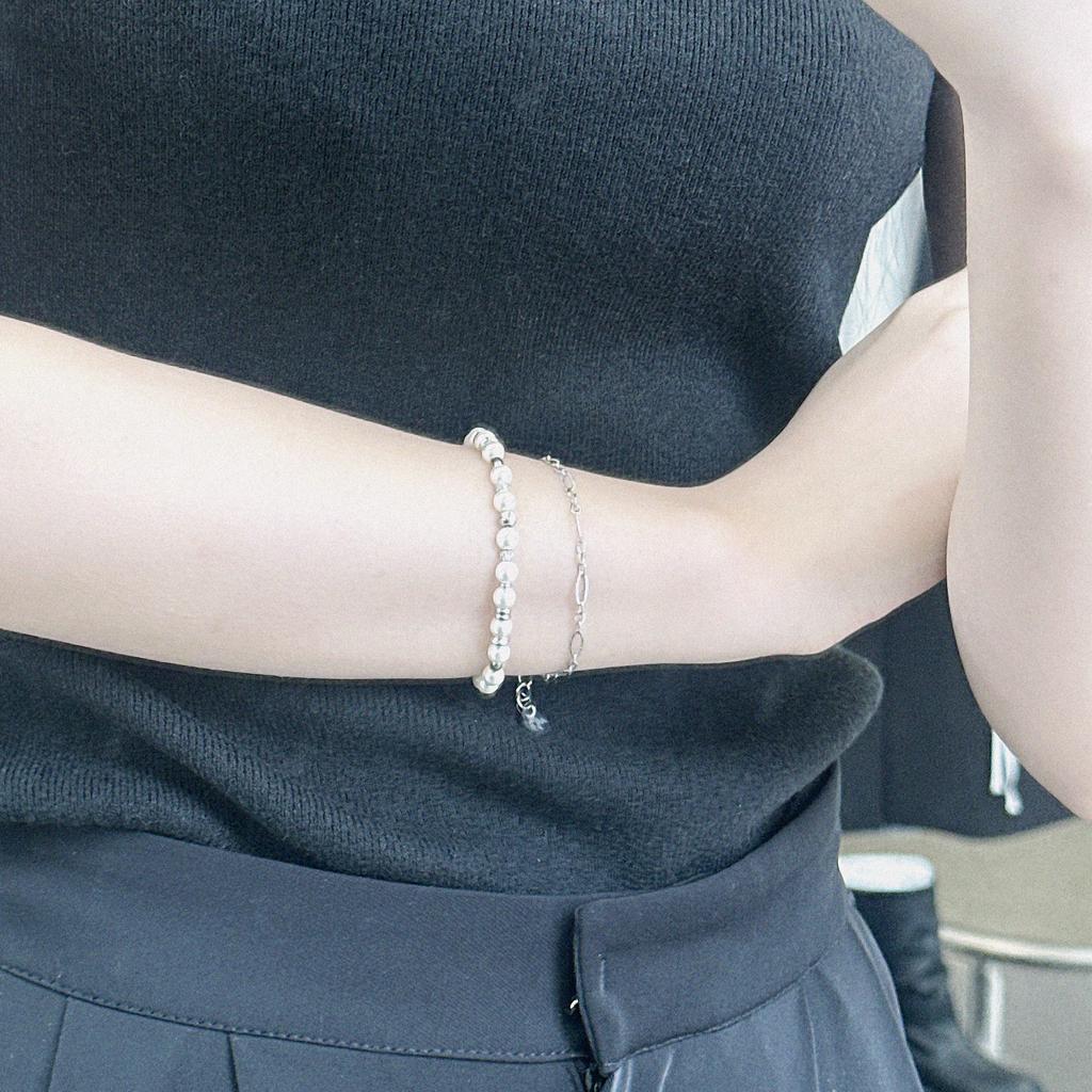 Jbans Classic Silver Metal Point 5Mm Exposed Pearl Bracelet (C2401Ac1073_Iv)